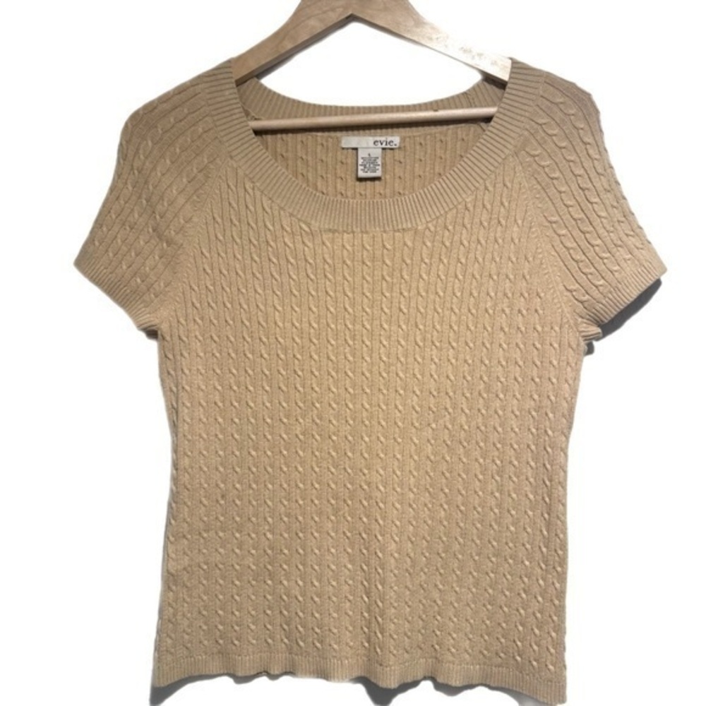 Y2K EVIE Camel Cable Knit Short Sleeve Sweater